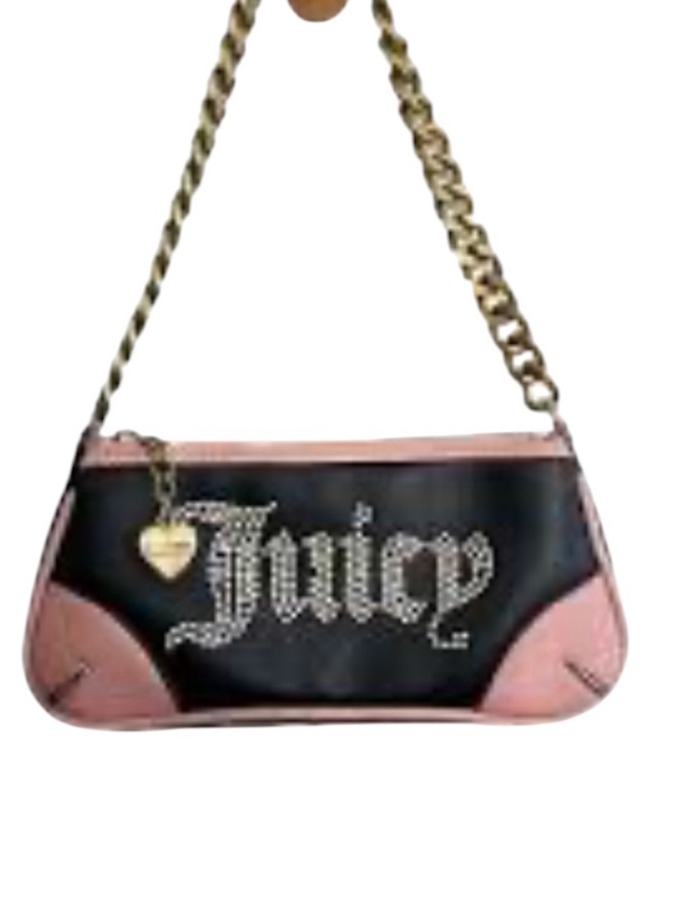 Juicy Couture Y2K Rare Black and Pink Crystal 'Juicy' Chain Shoulder Bag